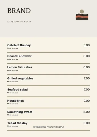 A taste of the coast · Studio menu template