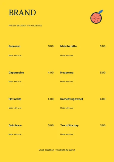 Fresh brunch favourites · Stencil menu template