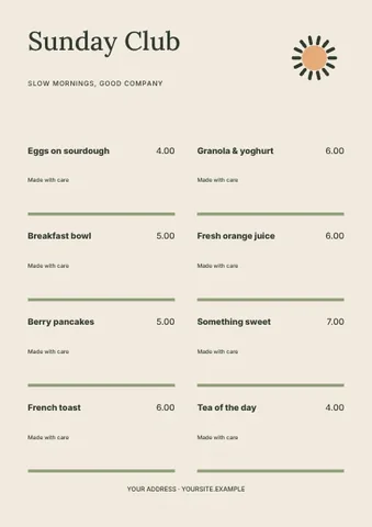 Breakfast · Editorial menu template