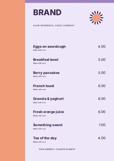 Breakfast · Playful menu template