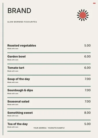 Slow morning favourites · Terrace menu template