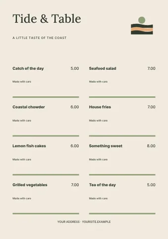 Coastal · Editorial menu template