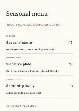 Coastal · Minimal menu template