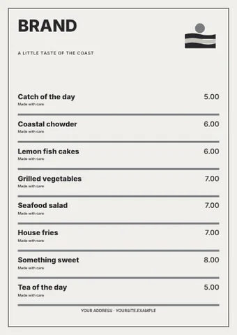 Coastal · Monochrome menu template