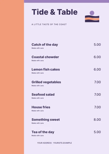 Coastal · Playful menu template