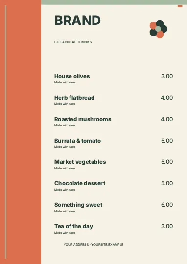 Botanical drinks · Modern menu template