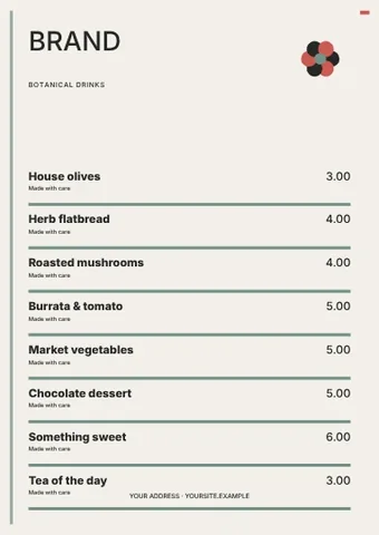 Botanical drinks · Terrace 2 menu template