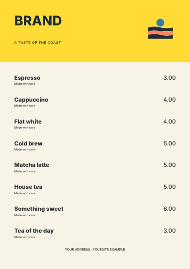A taste of the coast · Duotone menu template
