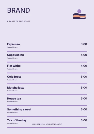 A taste of the coast · Gallery menu template