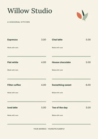 A seasonal kitchen · Contour menu template