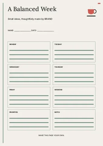 A Balanced Week · Linework planner template