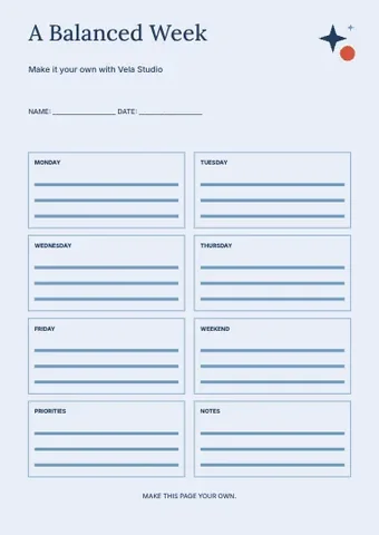 A Balanced Week · Contour planner template