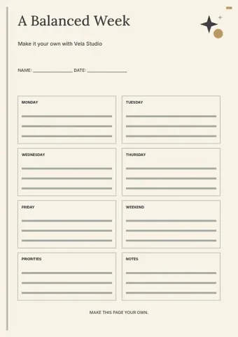 A Balanced Week · Signal planner template