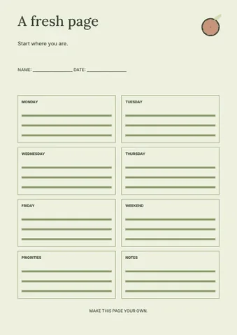 A fresh page · Botanical planner template