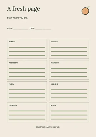 A fresh page · Editorial planner template