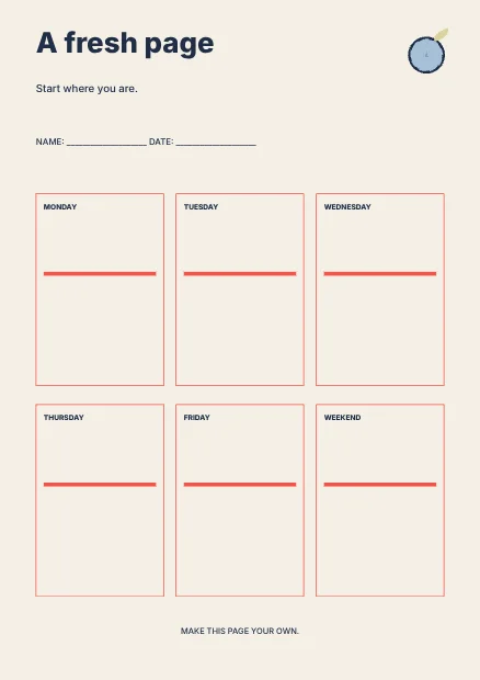 A fresh page · Swiss planner template