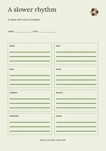 A slower rhythm · Botanical planner template