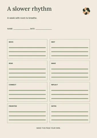 A slower rhythm · Editorial planner template