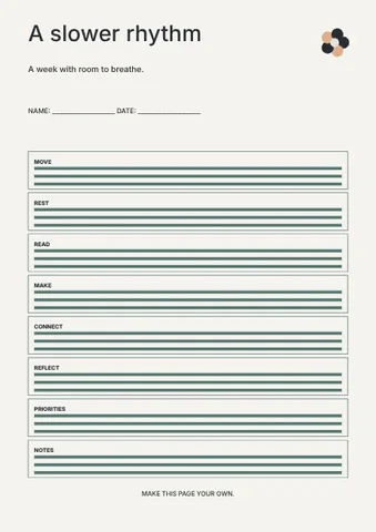 A slower rhythm · Minimal planner template