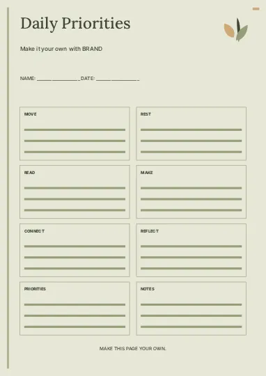 Daily Priorities · Linework planner template