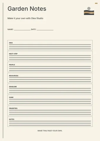 Garden Notes · Terrace planner template