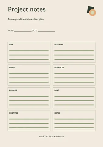 Project notes · Editorial planner template