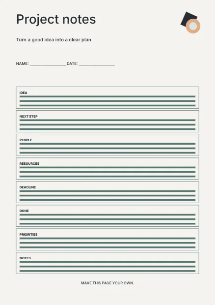 Project notes · Minimal planner template
