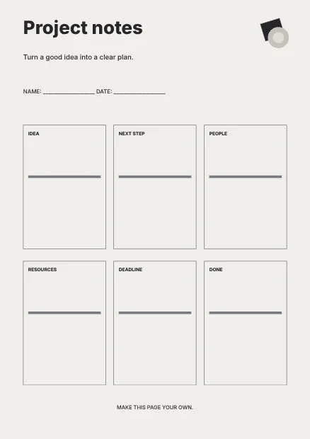 Project notes · Monochrome planner template