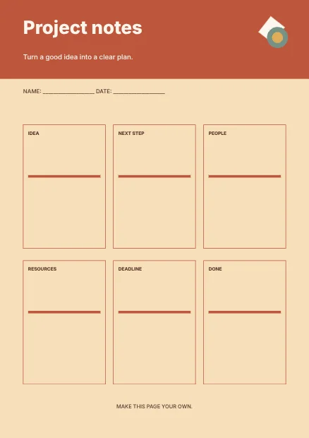 Project notes · Retro planner template