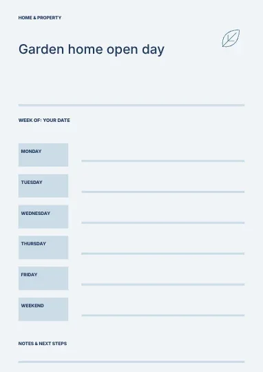 Garden home open day · Sidebar planner template