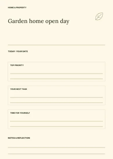 Garden home open day · Structured planner template