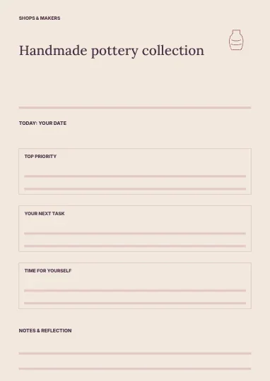 Handmade pottery collection · Structured planner template