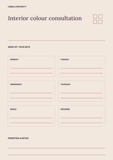Interior colour consultation · Editorial planner template