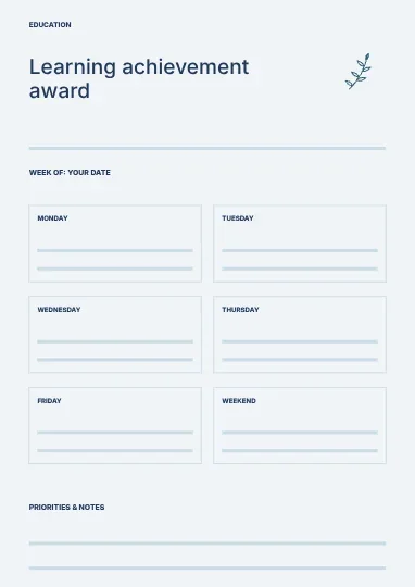 Learning achievement award · Editorial planner template