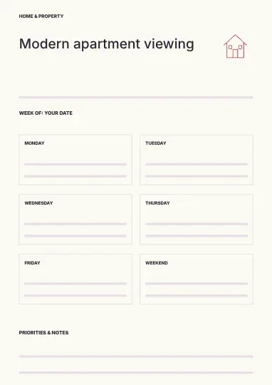 Modern apartment viewing · Editorial planner template