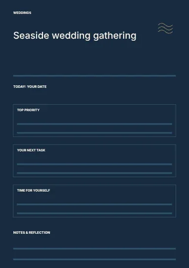 Seaside wedding gathering · Structured planner template