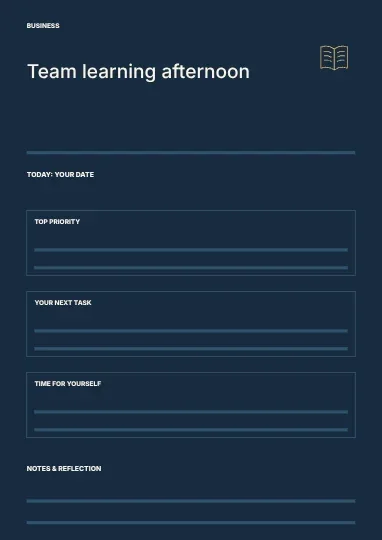 Team learning afternoon · Structured planner template