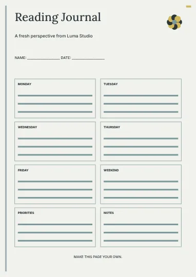 Reading Journal · Linework planner template