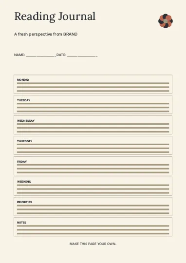Reading Journal · Studio planner template