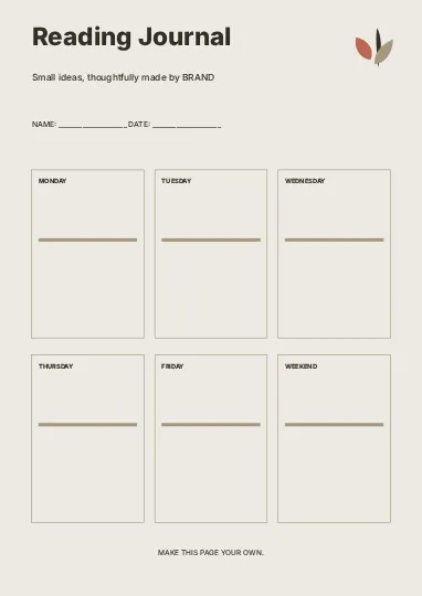 Reading Journal · Column planner template