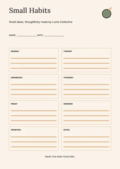 Small Habits · Contour 2 planner template
