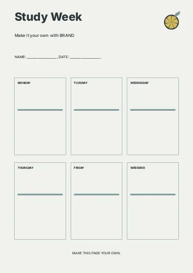 Study Week · Spectrum 2 planner template