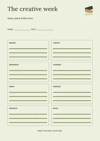 The creative week · Botanical planner template
