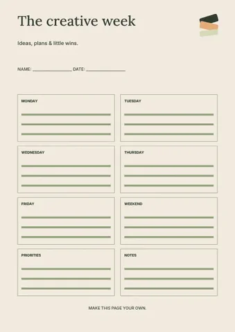 The creative week · Editorial planner template
