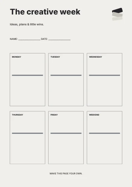 The creative week · Monochrome planner template