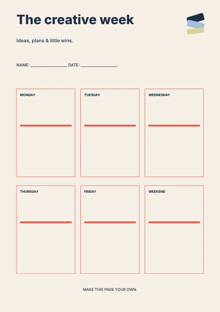 The creative week · Swiss planner template