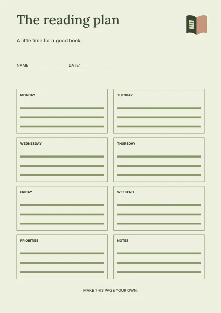 The reading plan · Botanical planner template