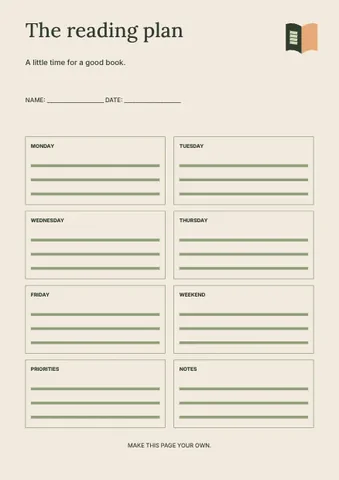 The reading plan · Editorial planner template