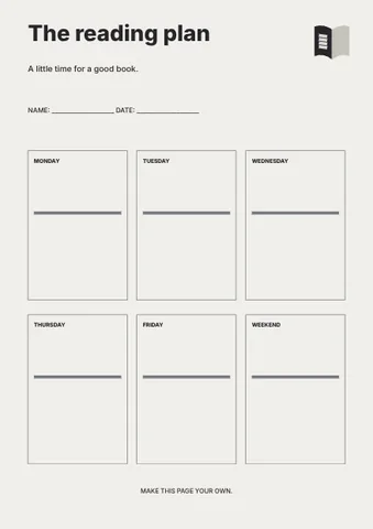 The reading plan · Monochrome planner template