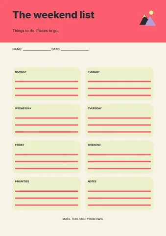 The weekend list · Bold planner template